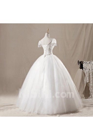 Net V-neck Floor Length Ball Gown with Crystal