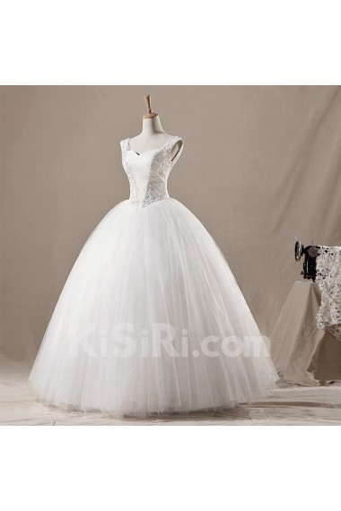 Net Straps Neckline Floor Length Ball Gown with Sequins