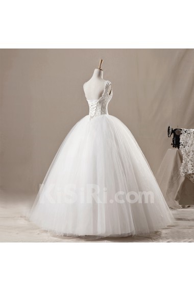 Net Straps Neckline Floor Length Ball Gown with Sequins