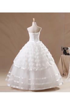 Organza Strapless Floor Length Ball Gown with Handmade Flowers