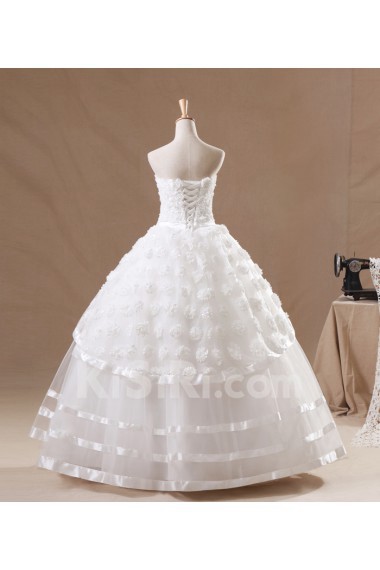 Organza Strapless Floor Length Ball Gown with Handmade Flowers