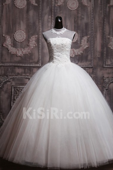 Organza Jewel Neckline Floor Length Ball Gown with Sequins