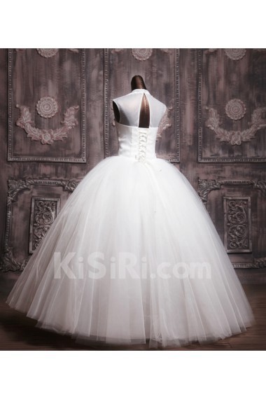 Organza Jewel Neckline Floor Length Ball Gown with Sequins