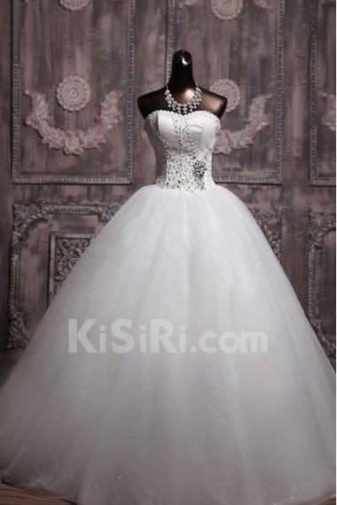 Organza Strapless Floor Length Ball Gown with Sequins