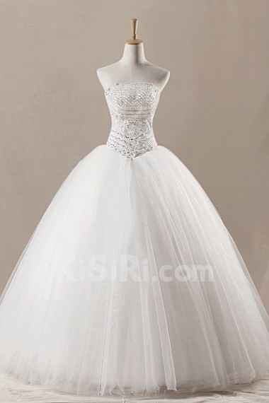 Net Strapless Floor Length Ball Gown with Sequins