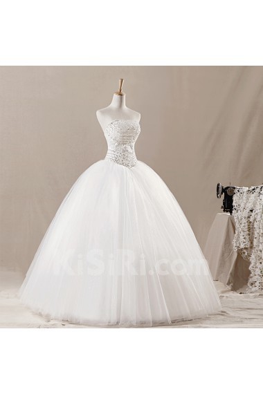 Net Strapless Floor Length Ball Gown with Sequins