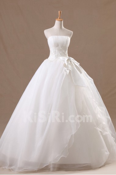 Organza Strapless Floor Length Ball Gown with Handmade Flowers