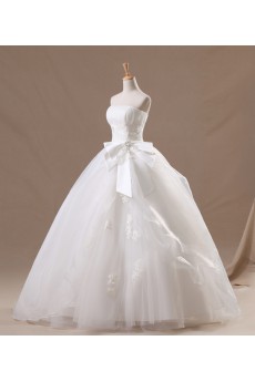 Organza Strapless Floor Length Ball Gown with Handmade Flowers