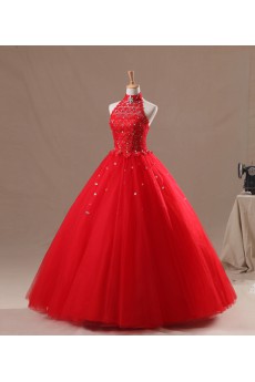 Organza Halter Floor Length Ball Gown with Crystal