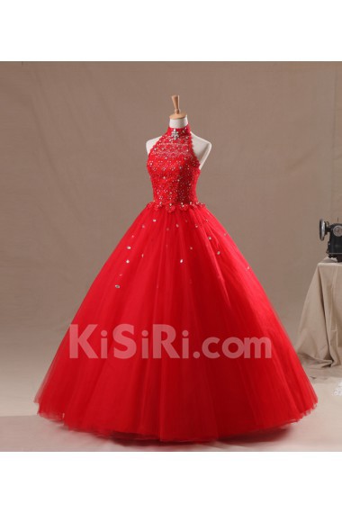 Organza Halter Floor Length Ball Gown with Crystal