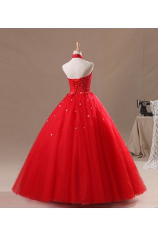 Organza Halter Floor Length Ball Gown with Crystal