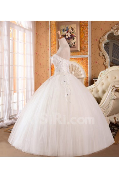 Organza Strapless Floor Length Ball Gown with Crystal