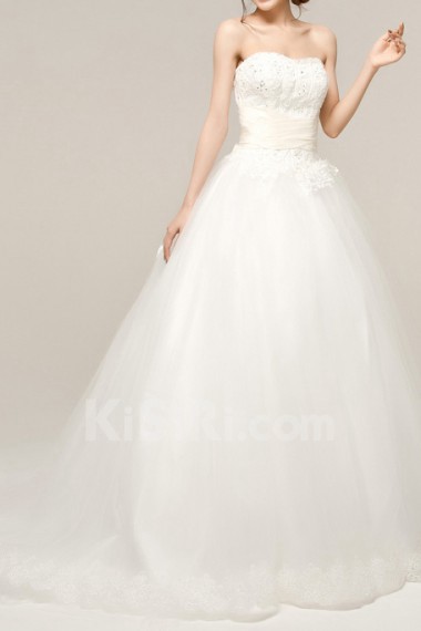 Organza Strapless Ball Gown with Beading