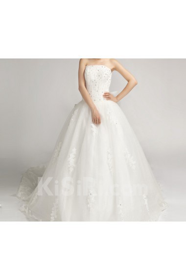 Lace Strapless Cathedral Train Ball Gown with Crystal