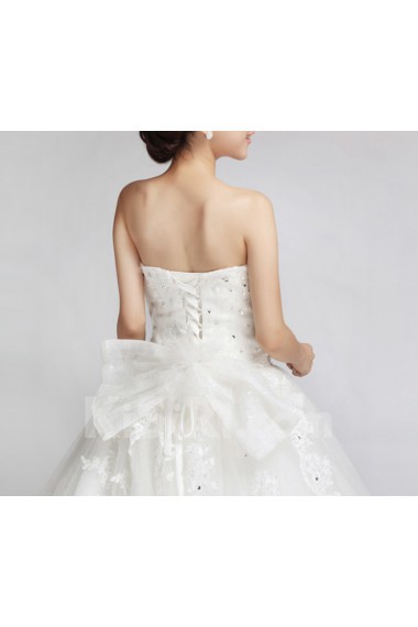 Lace Strapless Cathedral Train Ball Gown with Crystal