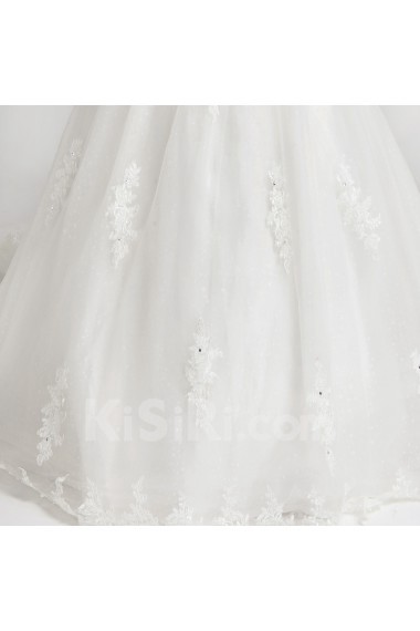 Lace Strapless Cathedral Train Ball Gown with Crystal