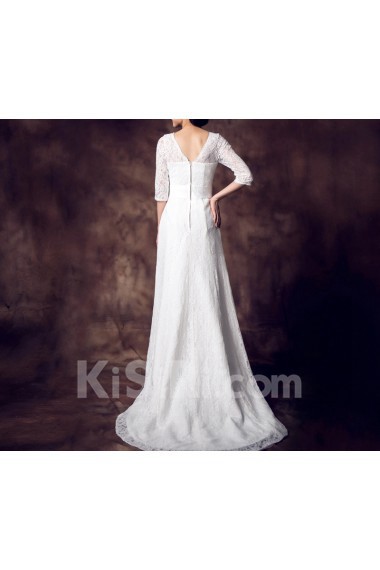 Lace Scoop Neckline Empire Gown with Crystal