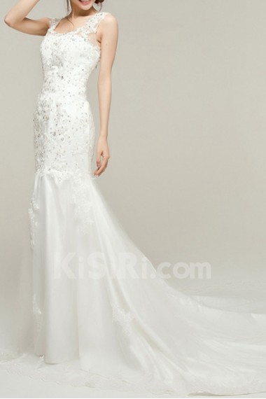 Lace Straps Neckline Cathedral Train Mermaid Gown with Sequins