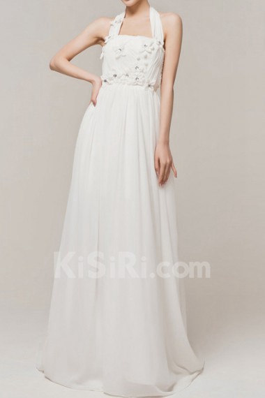 Chiffon Halter Empire Gown with Handmade Flowers