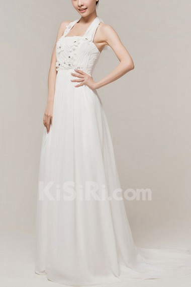 Chiffon Halter Empire Gown with Handmade Flowers