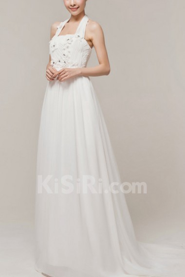 Chiffon Halter Empire Gown with Handmade Flowers