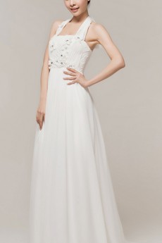 Chiffon Halter Empire Gown with Handmade Flowers