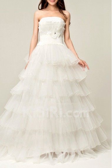 Organza Strapless Cathedral Train Ball Gown with Sequins