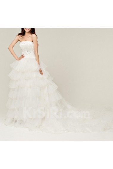 Organza Strapless Cathedral Train Ball Gown with Sequins