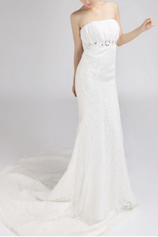 Lace Strapless Mermaid Gown with Crystal