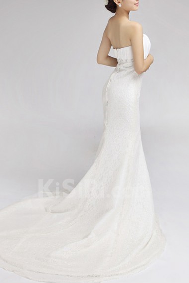 Lace Strapless Mermaid Gown with Crystal