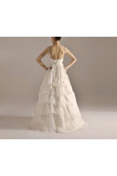 Organza Spaghetti Neckline Floor Length A-line Gown with Handmade Flowers