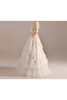 Organza Spaghetti Neckline Floor Length A-line Gown with Handmade Flowers