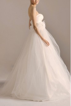 Tulle Strapless Floor Length A-line Gown with Handmade Flowers