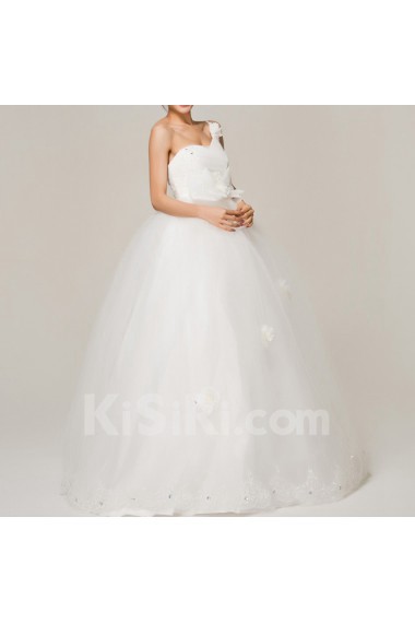 Satin One Shoulder Floor Length Ball Gown with Handmade Flowers