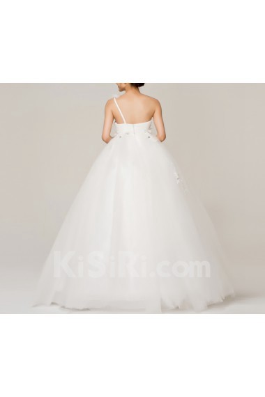 Satin One Shoulder Floor Length Ball Gown with Crystal