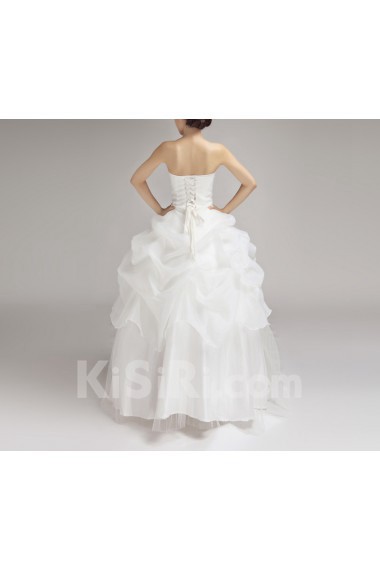 Satin Strapless Floor Length Ball Gown with Pearls