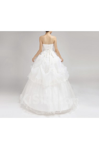 Organza Strapless Floor Length Ball Gown with Handmade Flowers