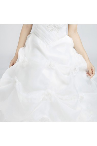 Organza Strapless Floor Length Ball Gown with Handmade Flowers