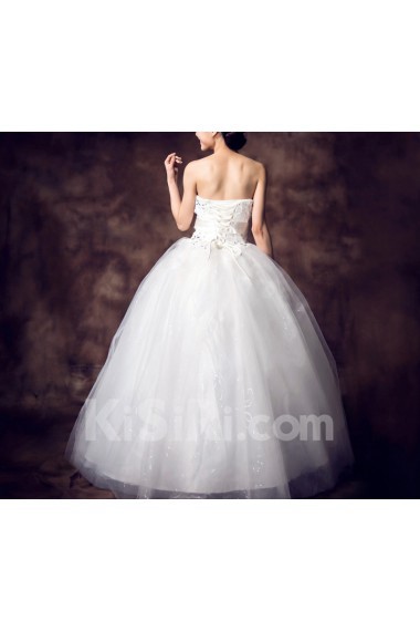 Satin Strapless Floor Length Ball Gown with Crystal