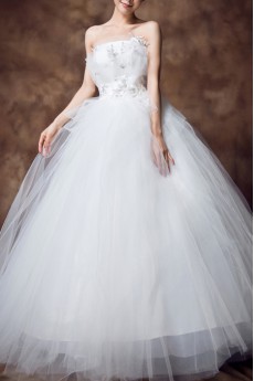 Net Strapless Floor Length Ball Gown with Sequins