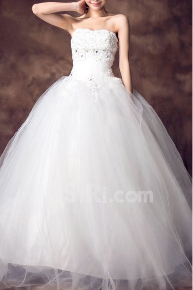 Satin Strapless Floor Length Ball Gown with Crystal