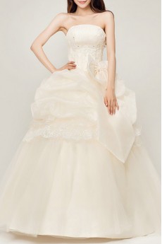 Organza Strapless Floor Length Ball Gown with Pearls