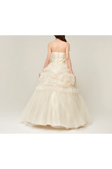 Organza Strapless Floor Length Ball Gown with Pearls