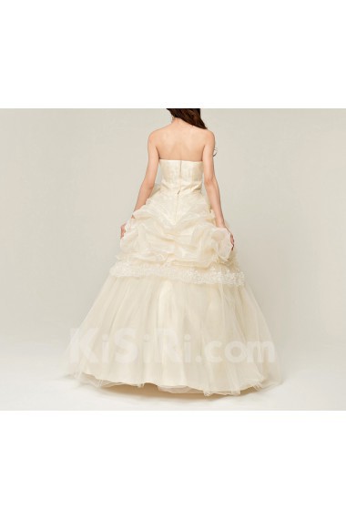 Organza Strapless Floor Length Ball Gown with Pearls