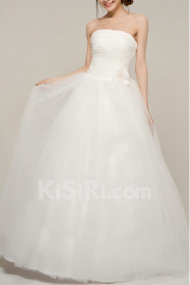 Satin Strapless Floor Length Ball Gown with Handmade Flowers