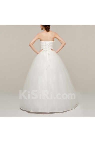 Satin Strapless Floor Length Ball Gown with Handmade Flowers