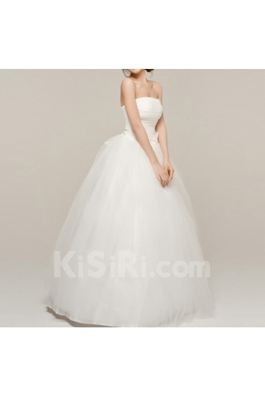 Satin Strapless Floor Length Ball Gown with Handmade Flowers