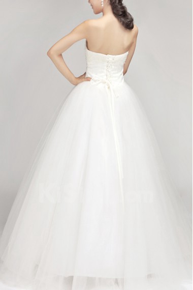 Satin Scoop Neckline Floor Length Ball Gown with Pearls