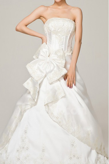 Satin Strapless Floor Length Ball Gown with Pearls