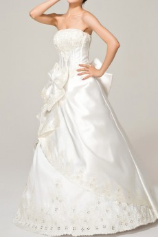 Satin Strapless Floor Length Ball Gown with Pearls